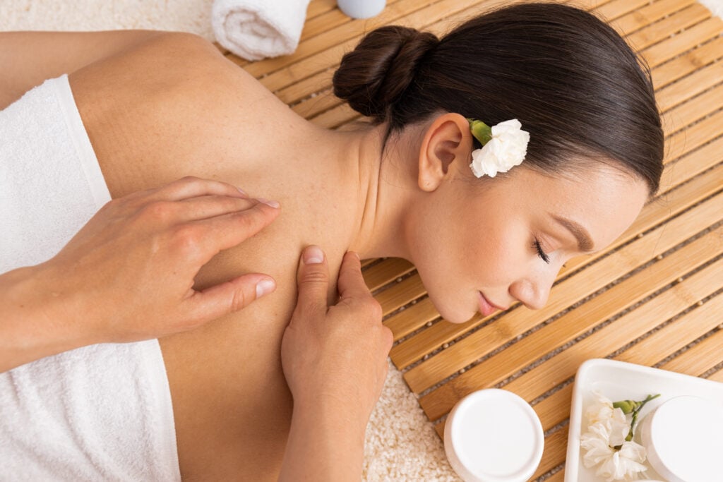 Concept of spa, relax and self care with beautiful young woman
